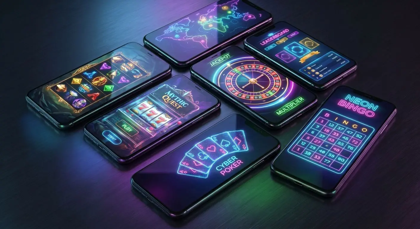 Different PlayOJO-style game categories displayed on smartphone screens