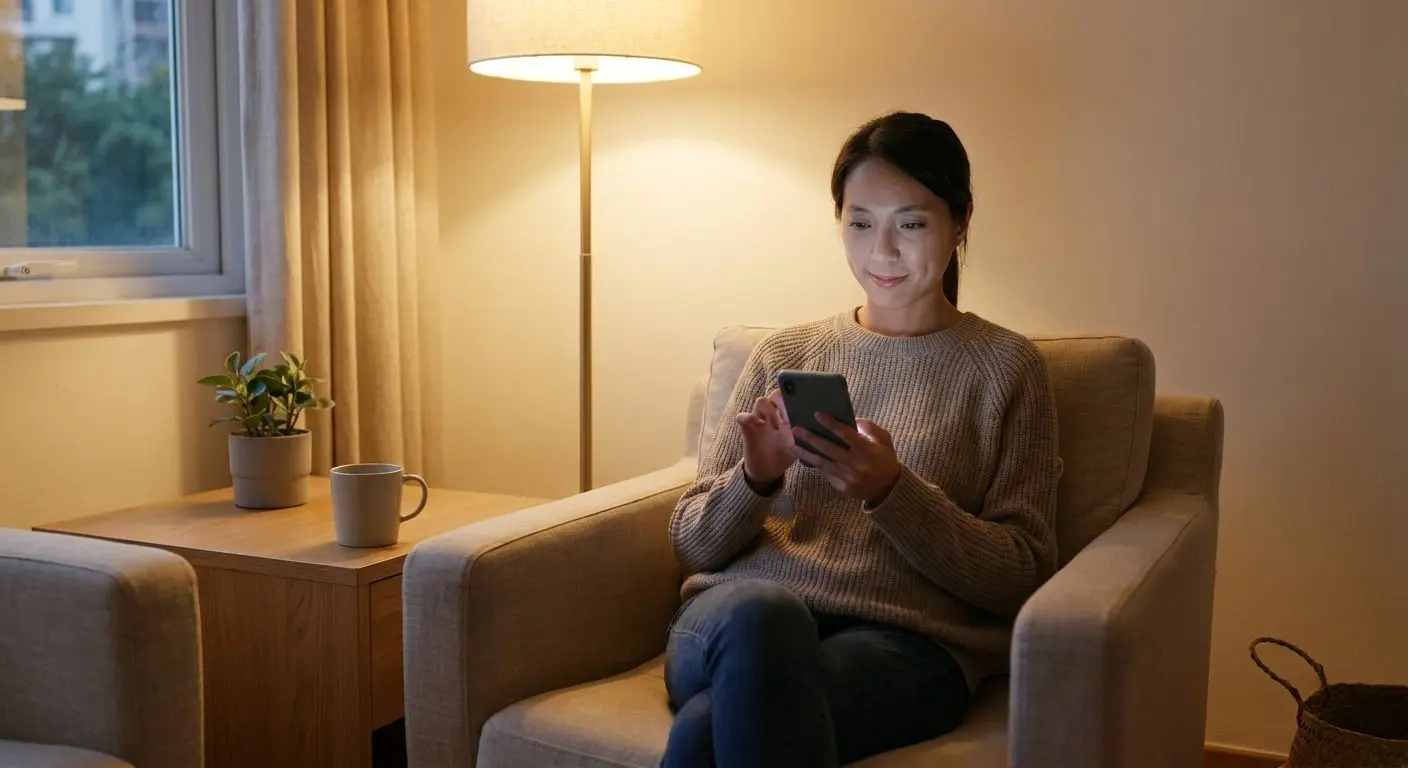 Relaxed mobile user managing responsible gaming settings on a phone