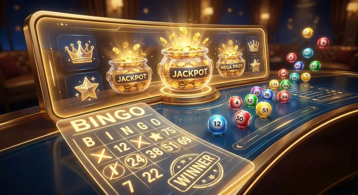 Bingo prize pots and jackpot visuals with marked ticket