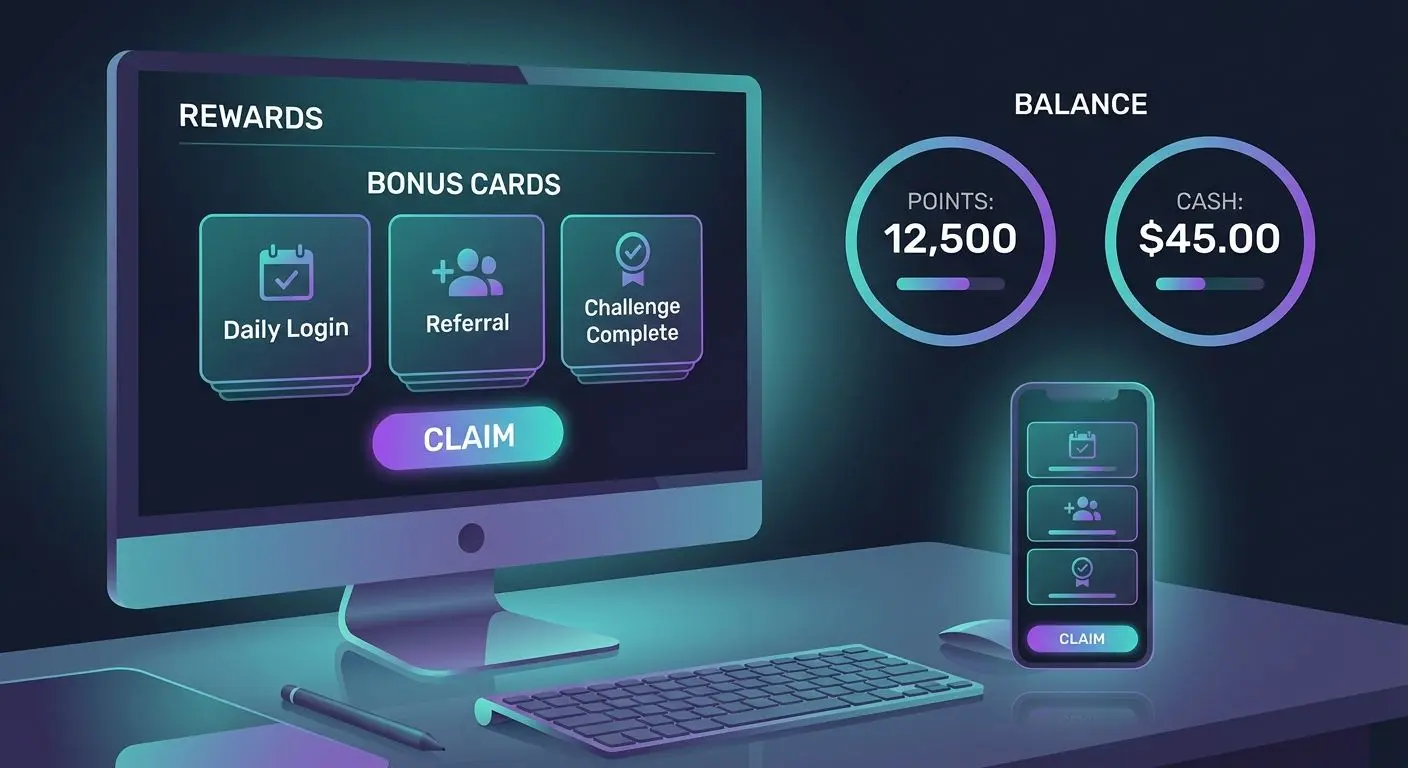 How to claim PlayOJO bonuses Illustration of bonus dashboard with claim button and rewards list