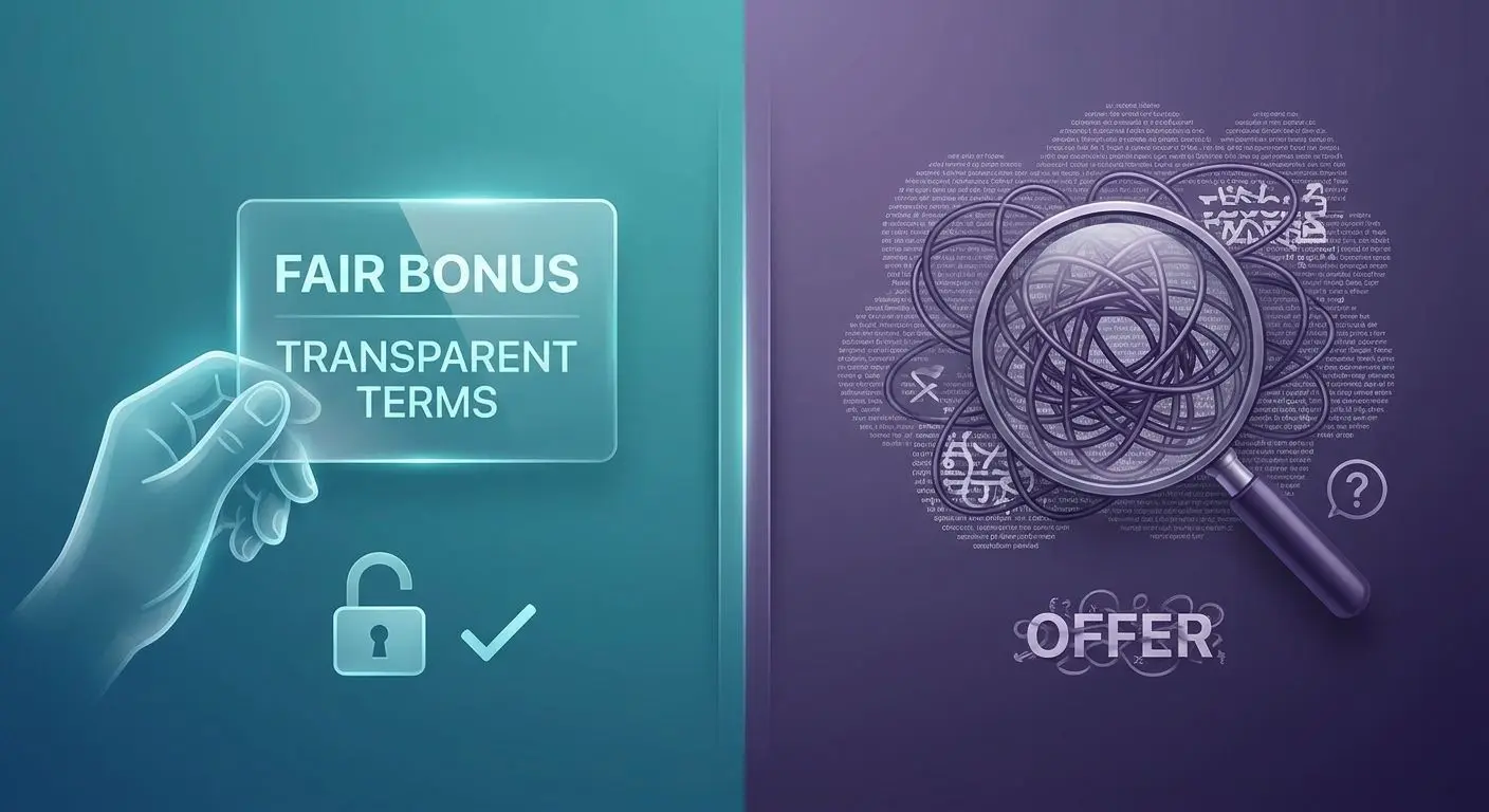 Transparent PlayOJO bonus concept Illustration of transparent bonus terms versus confusing conditions