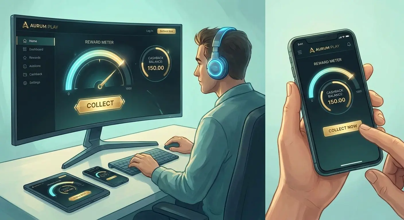 Interface illustration showing cashback balance and collect process