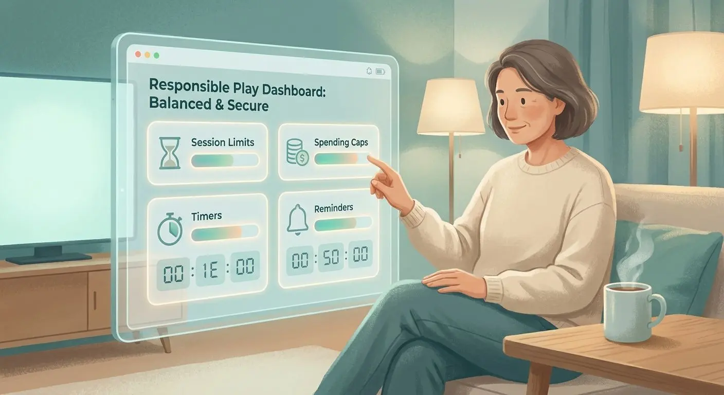 Responsible play illustration with limit settings and session control tools