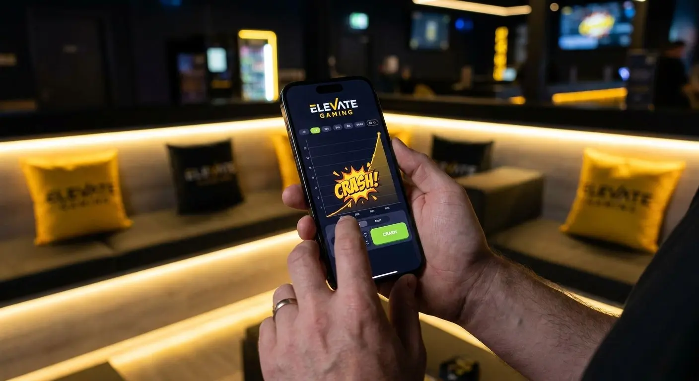 Player using a smartphone to access a crash-style game in portrait mode