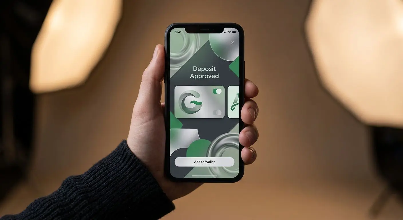 Mobile deposit interface on smartphone with digital wallet options