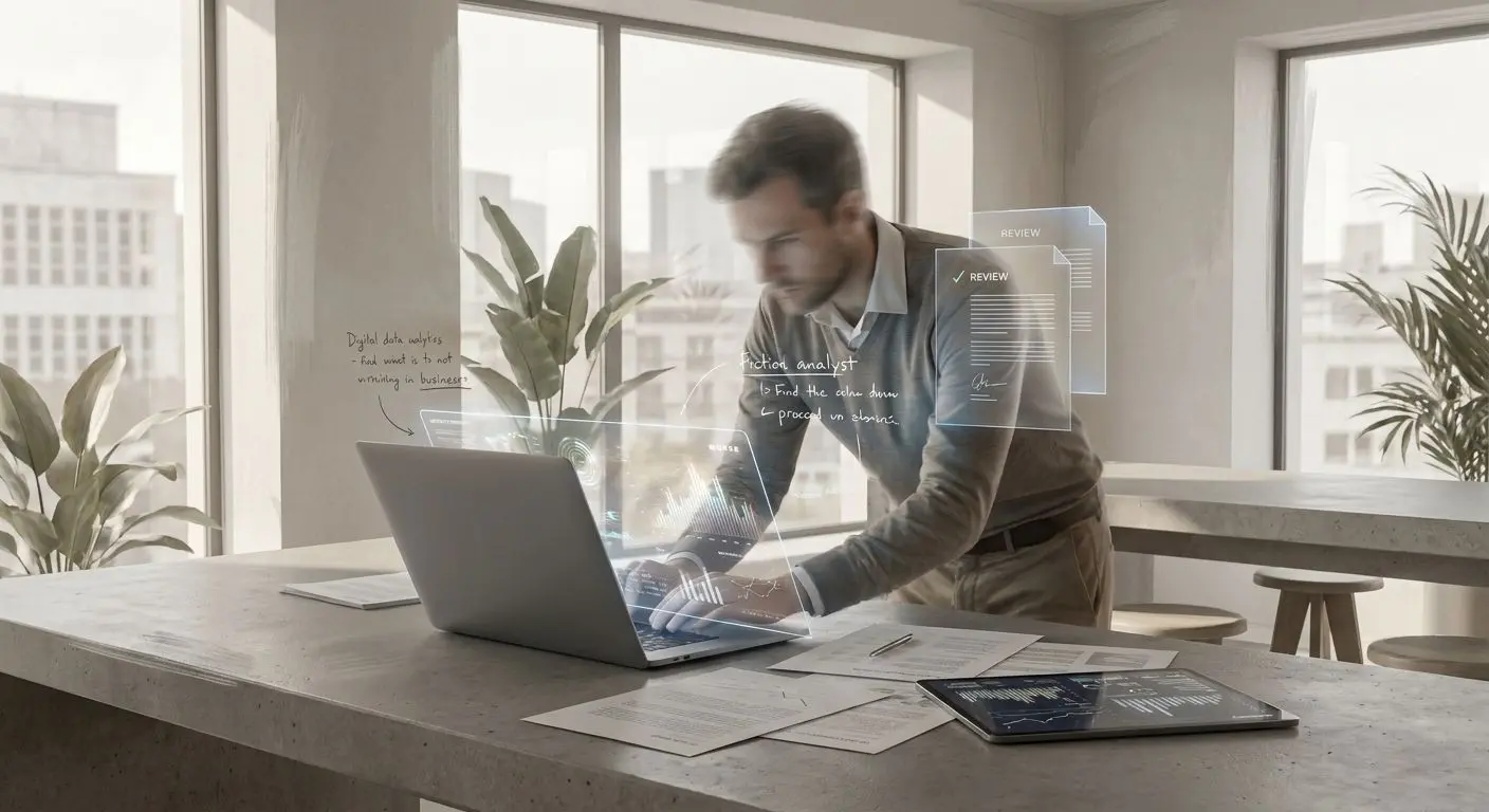Editorial illustration of an analyst reviewing online entertainment offers