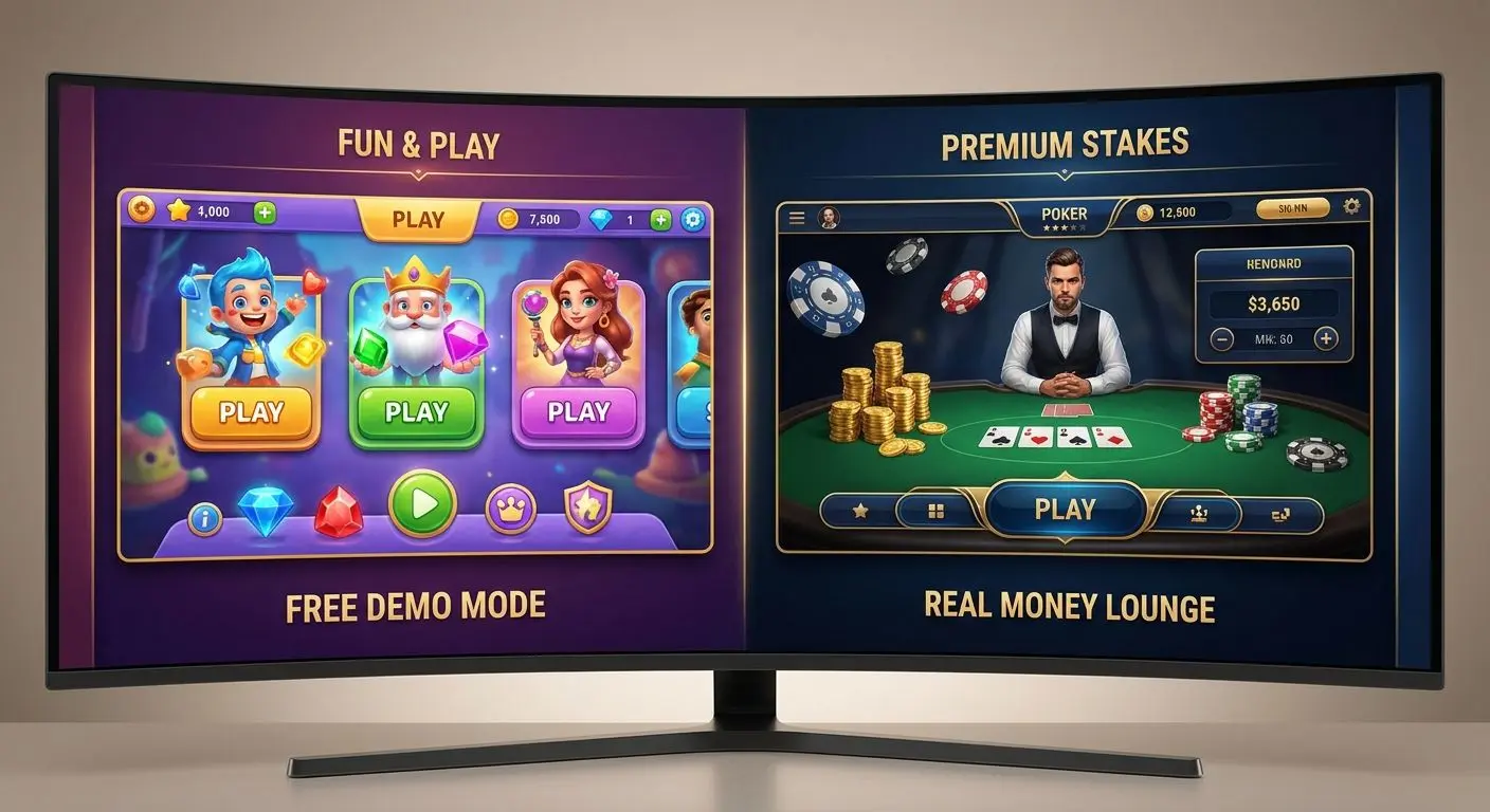 Free vs real money PlayOJO games Comparison of free demo game mode and real money game mode on an online gaming platform