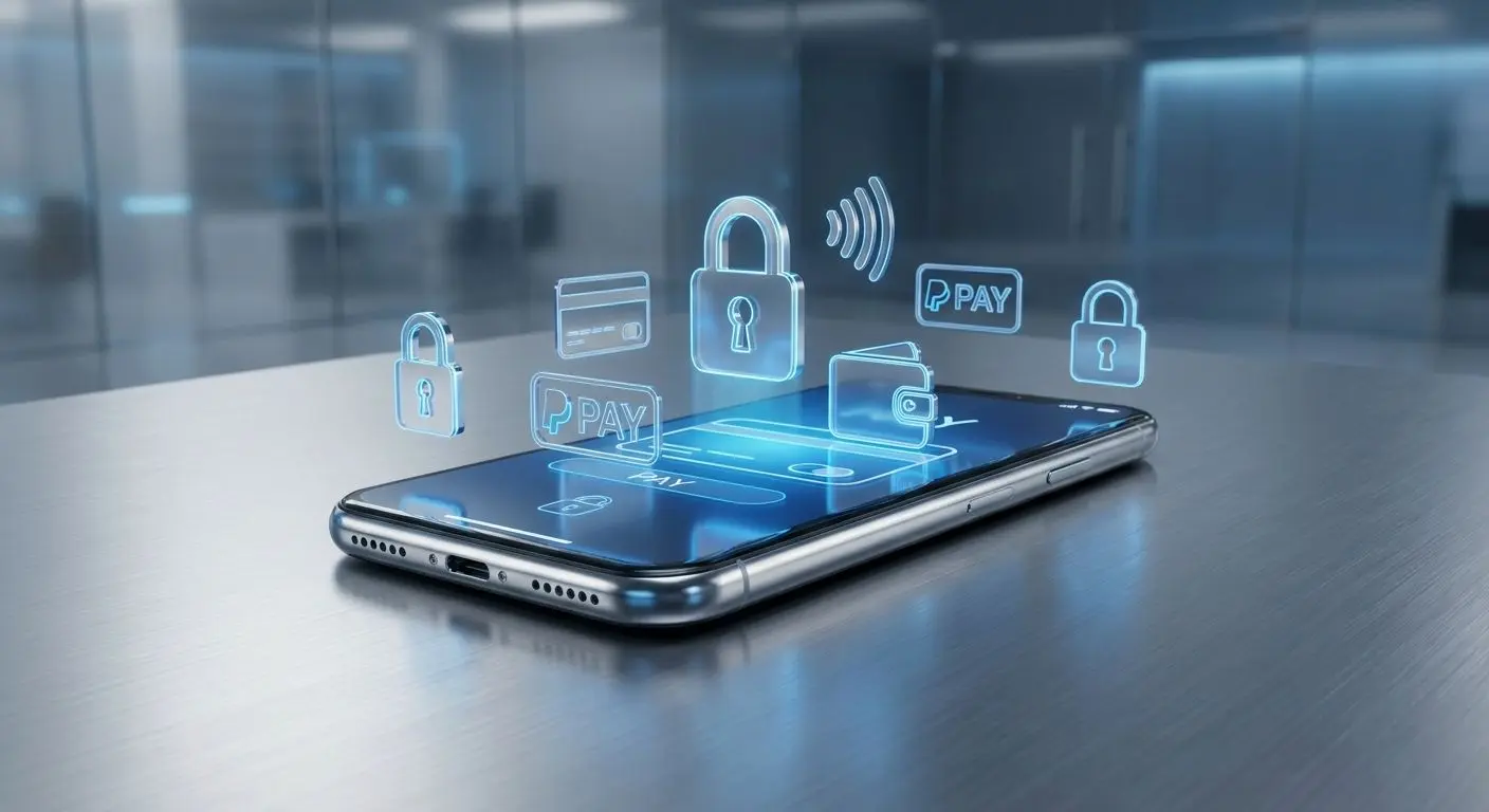 Smartphone with secure mobile payment icons for deposits and withdrawals