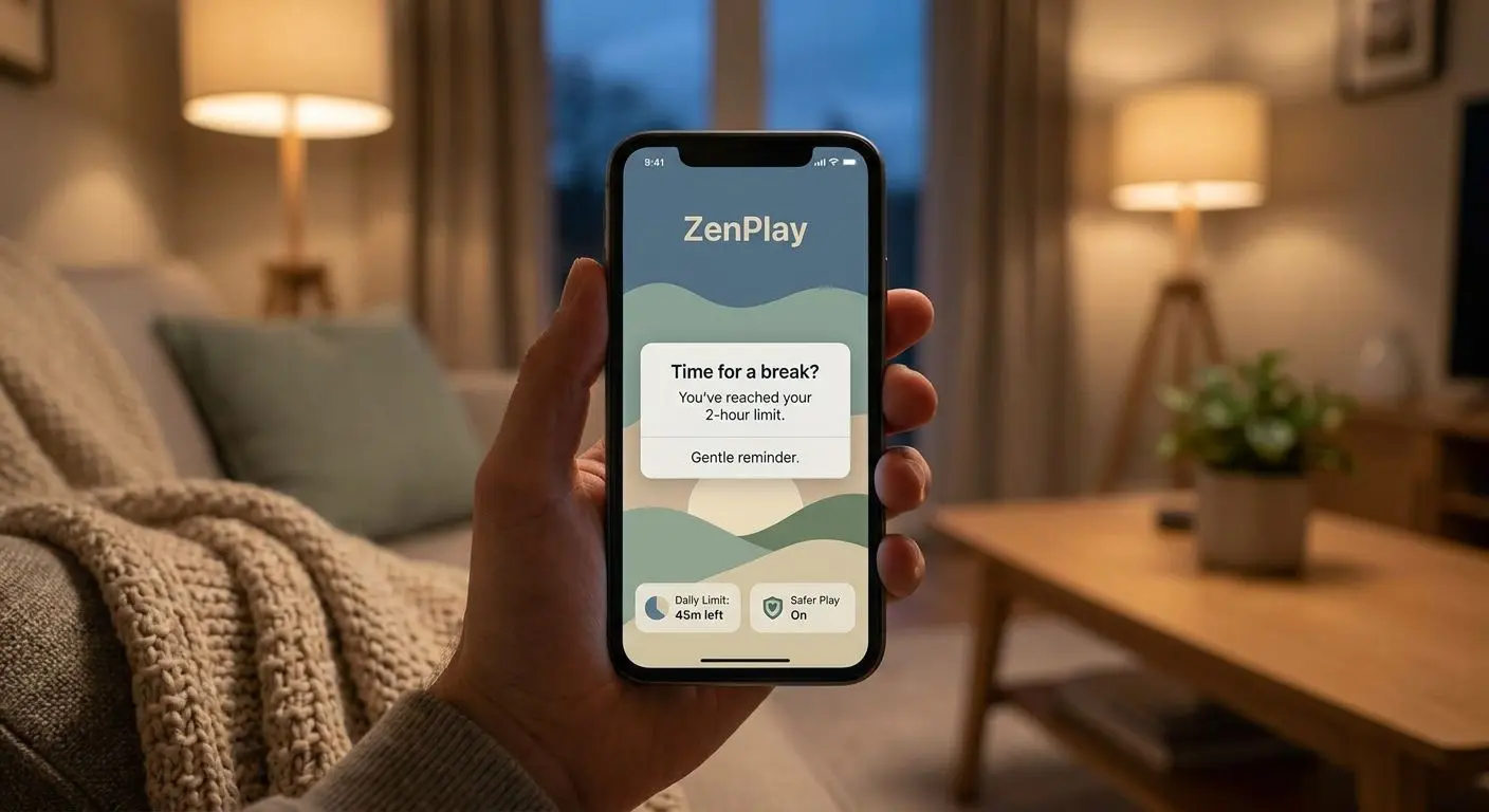 Mobile app screen with safer play reminders and limit settings