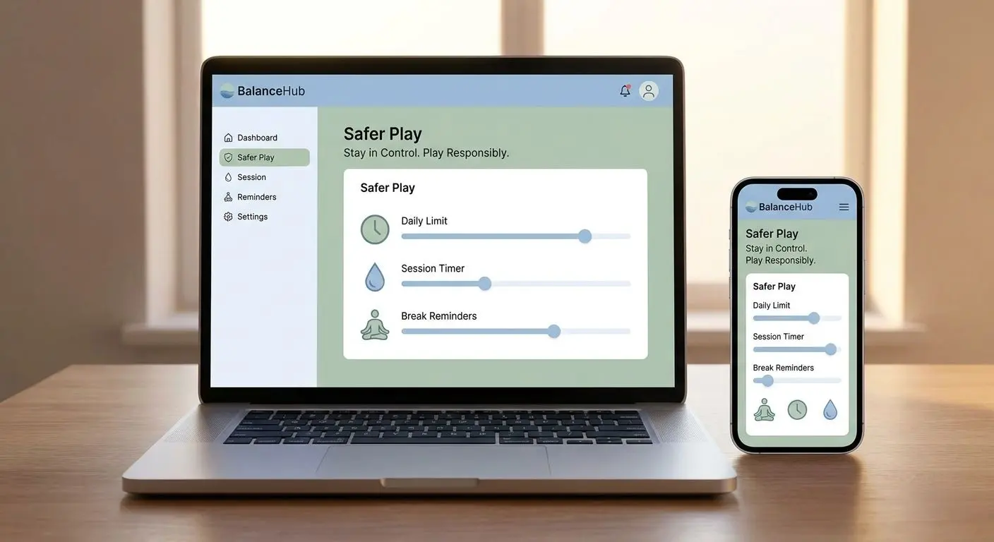 Safer play account controls with limit sliders and session timer