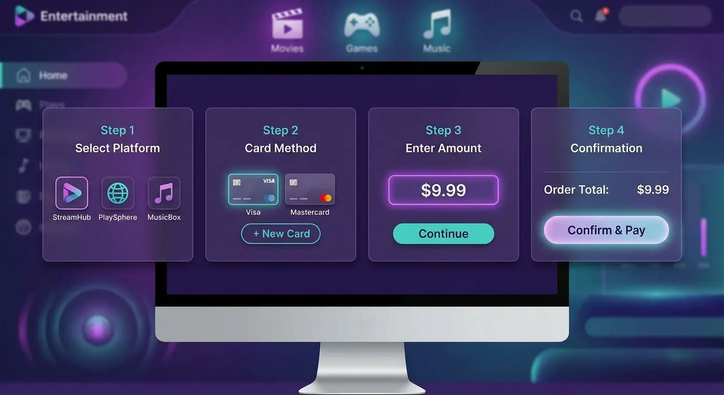 Step by step Visa deposit flow on a gaming payment interface