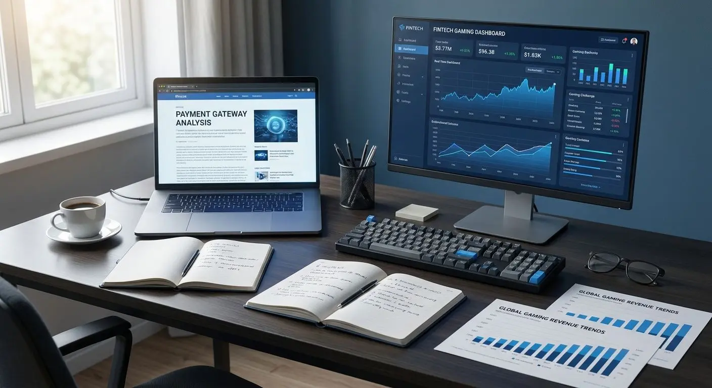 Expert workspace with laptop notes and payment analysis charts