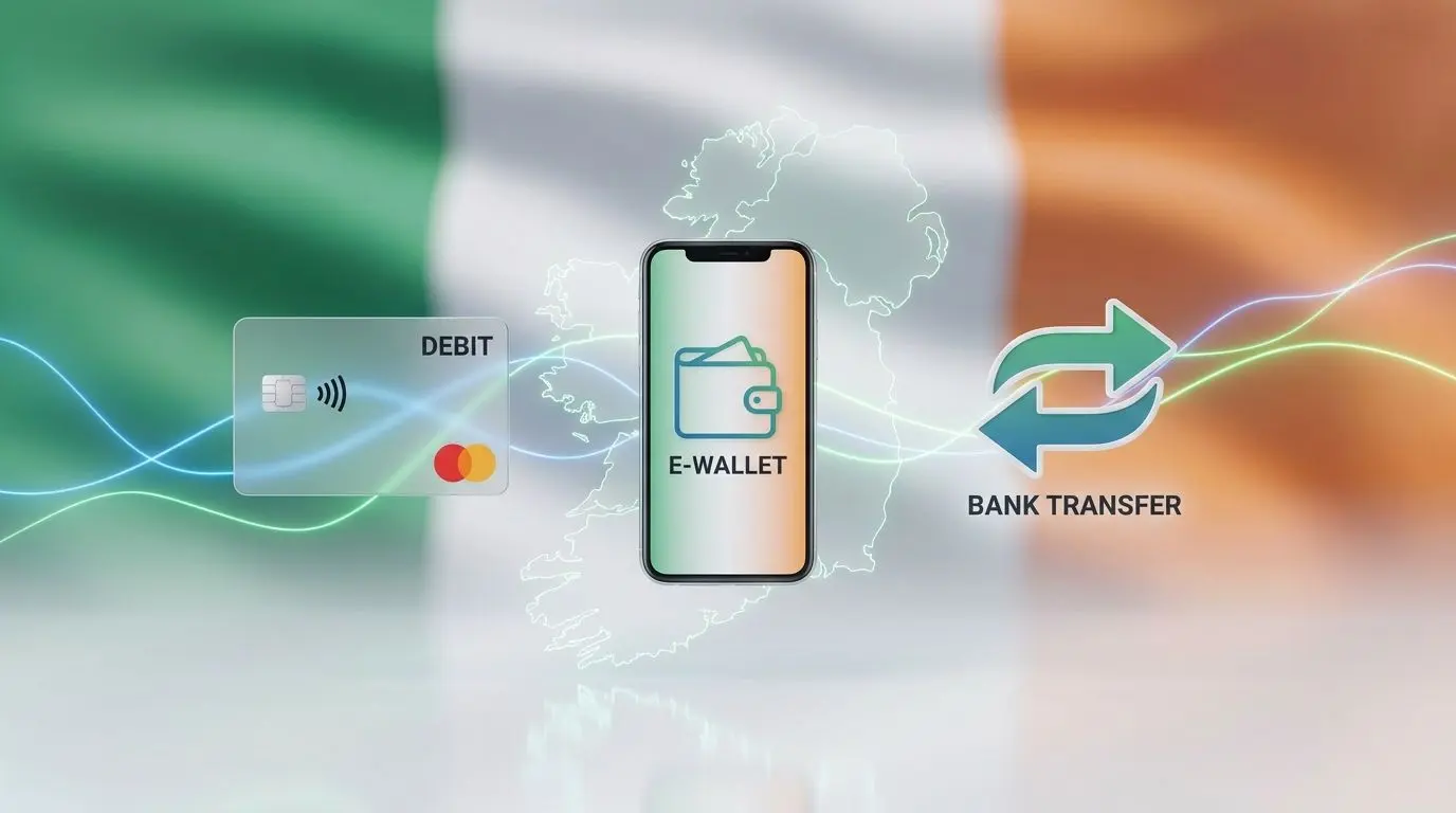 Payment method icons for card e-wallet and bank transfer with Ireland theme
